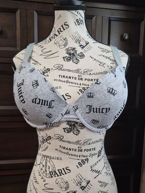 Juicy Couture Gray Logo Print Underwire Bra